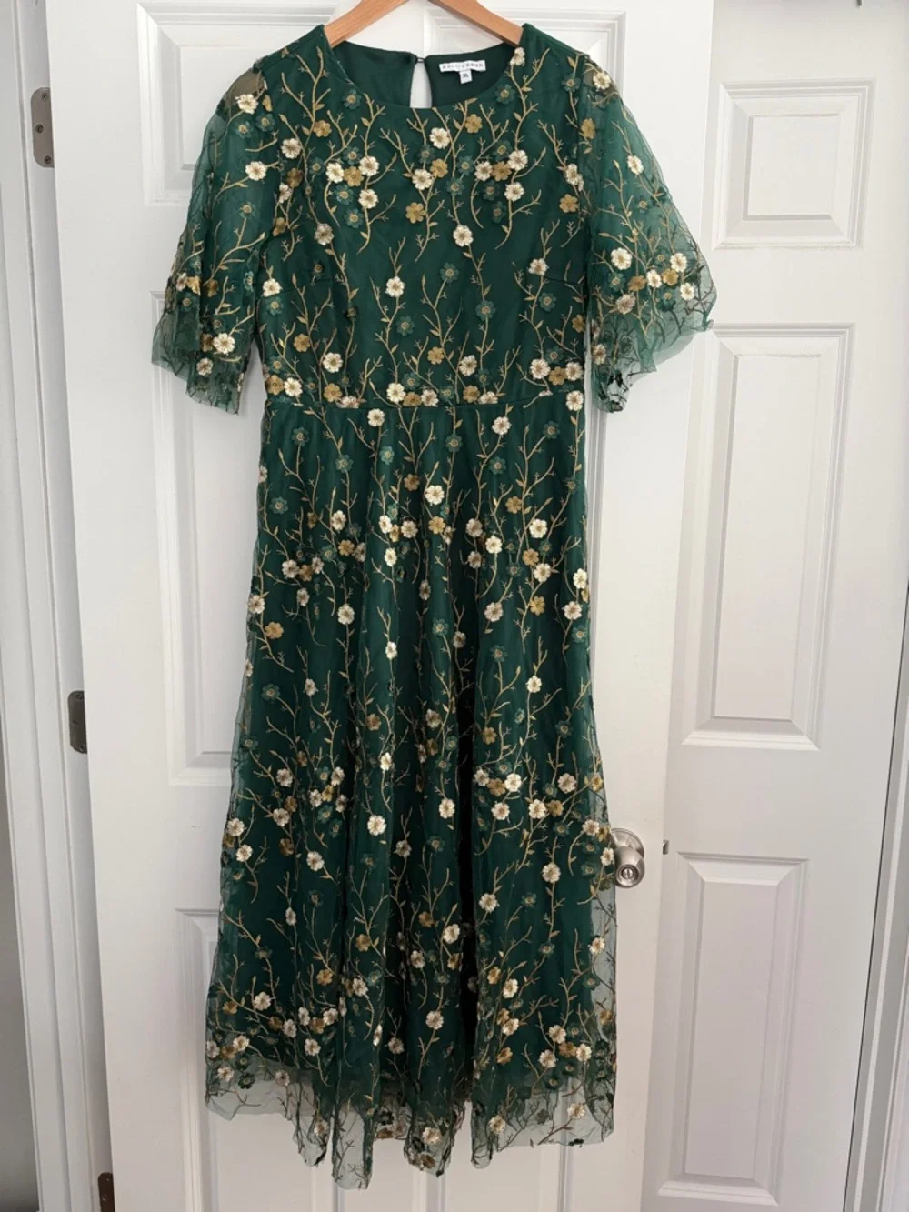 Baltic Born Arabella Embroidered Tulle Maxi Dress Size XL Dark Green and Gold - Picture 2 of 13
